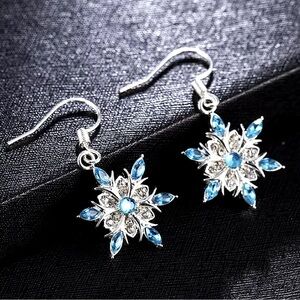 Sterling Silver Blue Cubic Zirconia Snowflake Earrings